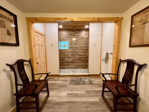 #1-Pigeon River Manor Lower Level Private Bathroom with Separate Luxury Shower at Riverfront-3 Luxury Homes on 500 Acres