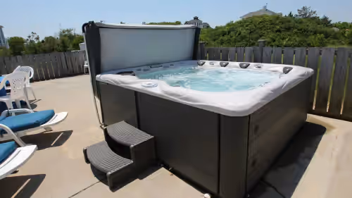 Terrace/patio at Semi-Oceanfront, 7 BRs, Priv Pool, H Tub, Rec Rm, WL1068, Footloose