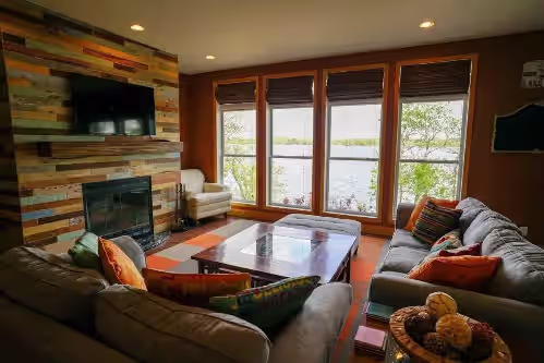 Living area at Morning Sun Cabin on Lake Metigoshe