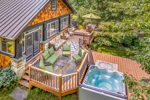 Property grounds at Riverfront stone cottage Private dock & boats Personal spa private resort