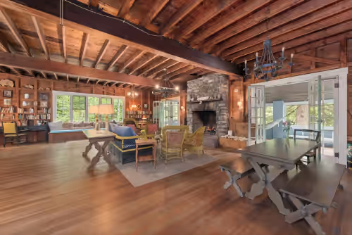 Great Room at FULLER CAMP + Riverside + Swimming Hole