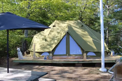 The Loon Point off-the-grid double bell island tent. at Eco-Island Resort:14 Private Acres, 5 Unique Stays