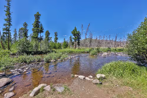 Our private swimming area and incredible flyfishing spot on the Colorado River at Riverfront log home on 3 acres near RMNP