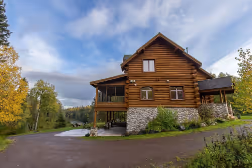 Lodge from the side at Tettegouche Lodge 8BR-6.5Bath & 32 acres of outdoors relaxation ON Baptism River