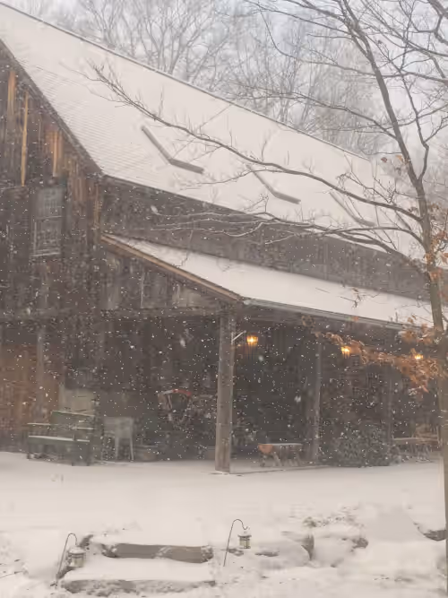 Barn in the snow at STUNNING 300 ACRE LAKE ESTATE 1.5 hr away! FAB Boathouse/&Barn for large group