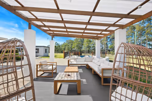 Terrace/patio at Lovedale Lodge up to 40 guests|10 bedroom|acres| heated pool &spa and games shed