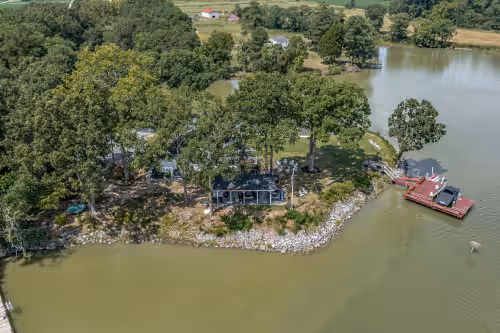 Arial view showing so much privacy! at PVT PENINSULA! Hot tub, beach, spectacular views w/huge kitchen!Sleeps up to 21