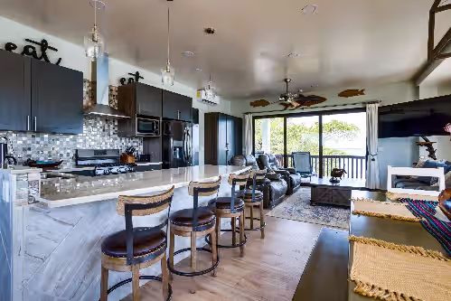 Pelican Penthouse kitchen at Shedrock Shangrila, Beach Front Whole House