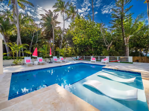Pool and forest view at Beachfront 7 Bedroom Villa Best Beach in PR