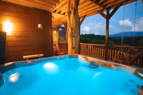 8 Person Hot Tub with LED Lights at Luxury Cabin