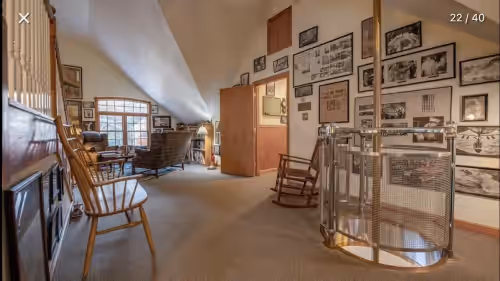 The fire pole at Replica firehouse with large game room, close to hiking and skiing
