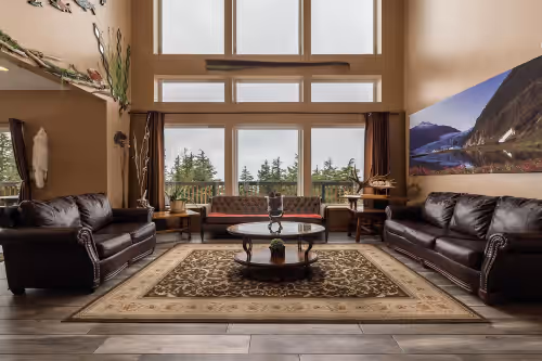 Living area at Mountainside Manor: 12-guest, Pet-Friendly, with Theater, Game Room, & Hot Tub
