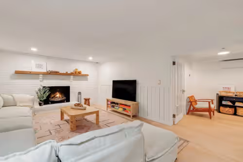 Living area at Brand New, Designer's Own Amagansett 5-Bedroom with Heated Pool & Hot Tub