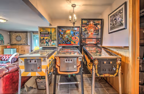 Game Room. Lower floor. at New! Cozy, private Chalet with stunning Mountain Views