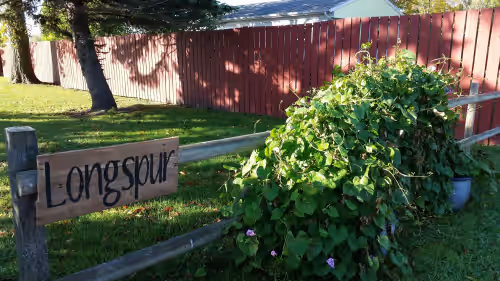 Entance to Longspur yard at Garden Lodging In A Peaceful Country Farm Setting ~ "Longspur" House
