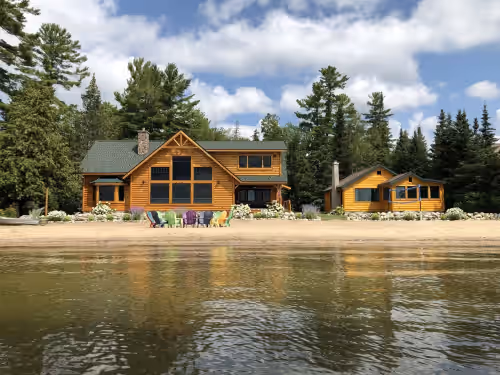 Stunning Log Home Plus Guest Cottage With Sandy Beach!!!