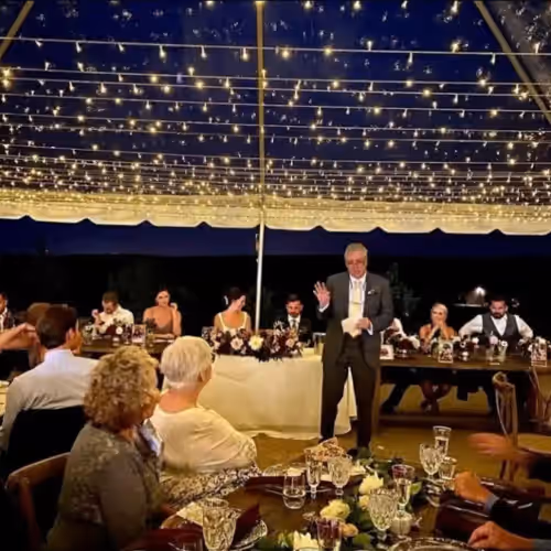 Outdoor banquet area at Lemon Pom Estate