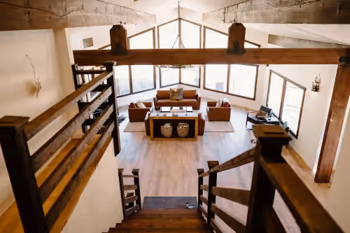 Start your day in the Great Room with Cascade views all around. at Luxury 8BR Lodge