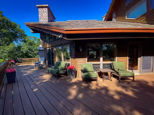Main Lodge Deck at LUXURIOUS RANCH, 360 VIEWS, NEAR GALENA TER., 300 ACRES, TRAILS, PONDS, ANIMALS