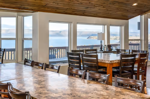The dining room can seat 32 people at a time with views of Bear Lake. at The "Big House" with.. Indoor Basketball,