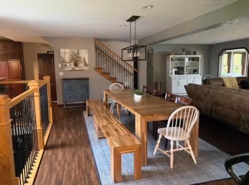 Large dining room table at Spectacular Lakefront Retreat on 2 acres~ Perfect Large Family Getaway