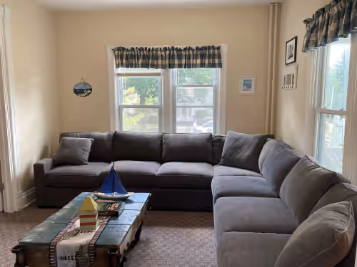 Nautical A - Family Room with 46in Flat Screen TV at Sleeps 34, 12 bedrooms, 6 baths, Downtown Lake Geneva, 2 houses same