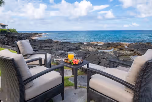 Ocean Front Seating at Two Private hosted Oceanfront Homes conveniently located in Kailua Kona, Hawaii