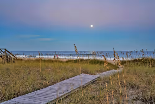 Moonrise from the private beach walkway at Sleeps 15 Oceanfront 5BR, expansive glass with huge views, modern, duplex Unit B