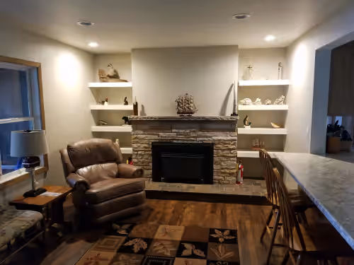 One of two fireplaces at Door County Waterfront Sleeps 23