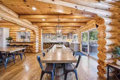 Big enough for holiday meals, reunion dinners, and victory feasts after a day on the lake. at Long Lake Shores Estate