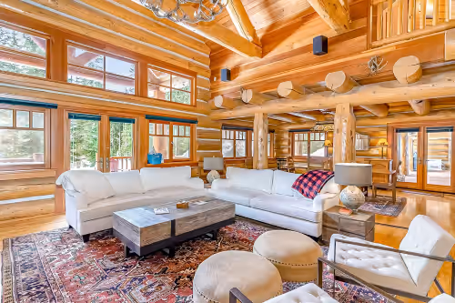 Living area at Luxurious 6000-square-foot mountain estate on 10 acres with hot tub & firepit