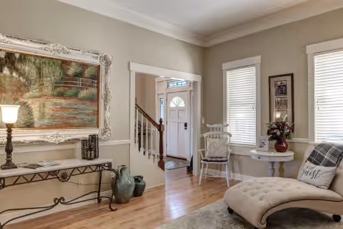 Library sitting room on main floor. at Asheville-Million Dollar Views, Hot Tub, Theatre Room, Billiards, Sleeps 16