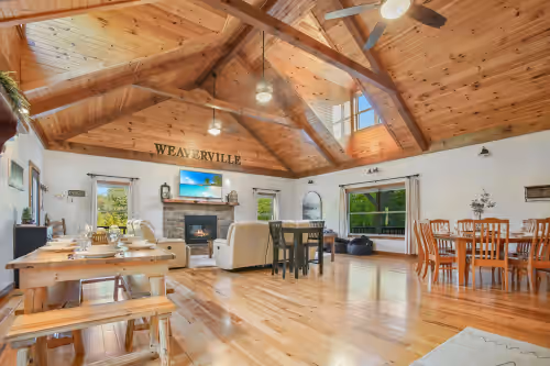 The high vaulted ceilings and natural light flooding in through the sky light makes this room one of our favorites! at