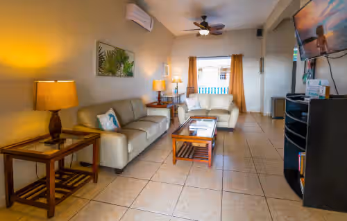 Living area at Sunset Paradise Villas Oceanfront Rincon 50 guests Private Infinity Pool